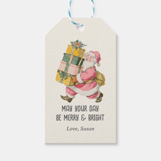 Étiquettes-cadeau Nostalgale Retro Santa Claus Noël dans la crème (Devant)