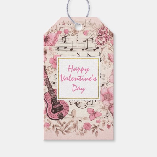 Étiquettes-cadeau Notes musicales et fleurs Élégante Saint-Valentin (Devant)