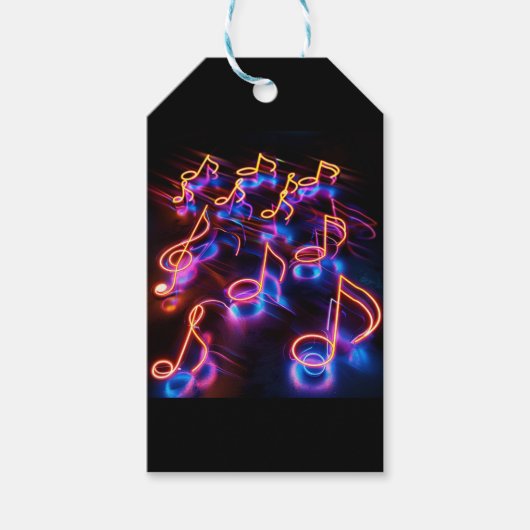 Étiquettes-cadeau Notes musicales néon (Devant)