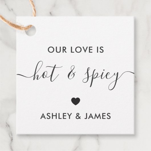 Étiquettes Cadeau Notre amour est un mariage chaud et épicé (Devant)
