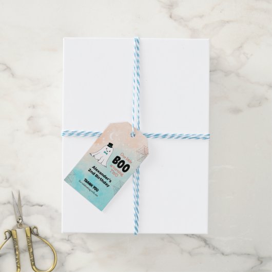 Étiquettes-cadeau Notre Petit Boo Cute Ghost Avec Casquette 2e Anniv (Avec de laficelle)