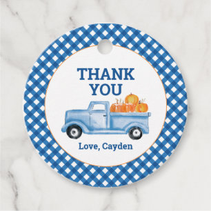 Étiquettes Cadeau Notre petite citrouille camion bleu faveur de prem