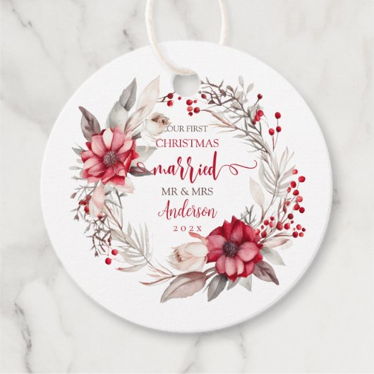 Étiquettes Cadeau Notre premier mariage de Noël (Devant)