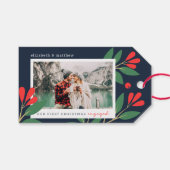 Étiquettes-cadeau Notre première photo de Noël Engagé de Foliage Mod (Devant (Horizontal))