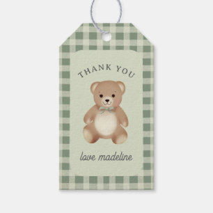 Étiquettes-cadeau Nounours en peluche à noeud papillon Gingham Sage 