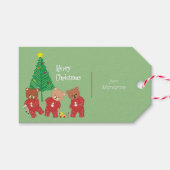 Étiquettes-cadeau Nounours modernes en pyjama de Noël avec arbre (Devant (Horizontal))