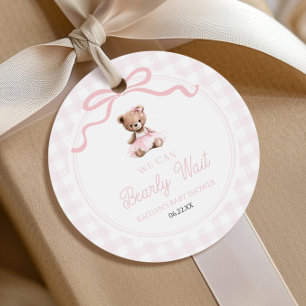 Étiquettes Cadeau Nous Pouvons à Peine Attendre Ours en Peluche Rose