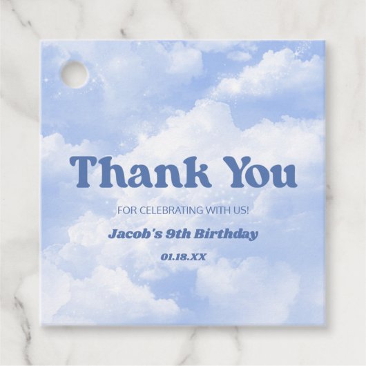 Étiquettes Cadeau Nous Sommes Sur Nuage Neuf Bleu 9e Fête Anniversai (Devant)