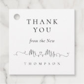 Étiquettes Cadeau Nouveau M. Mme Rings Coeur Script Mariage Merci (Devant)