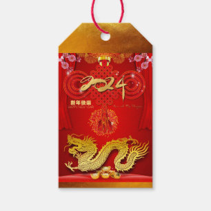 Étiquettes-cadeau Nouvel An chinois 2024 Dragon Red Knot personnel G