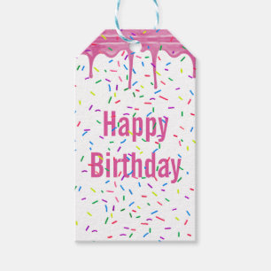 Étiquettes-cadeau Nouvel Anniversaire Saupoudré Sur Glace Rose