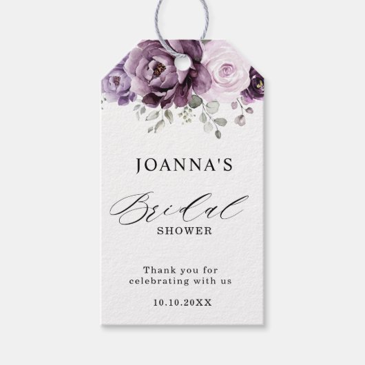 Étiquettes-cadeau Nuances de pourpre Dusty fleurit Fête des mariées  (Devant)