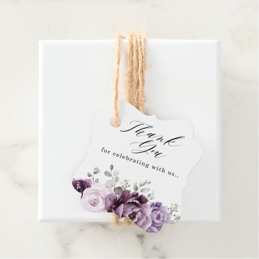 Étiquettes Cadeau Nuances de pourpre Dusty fleurs Mariage Merci (En situation)