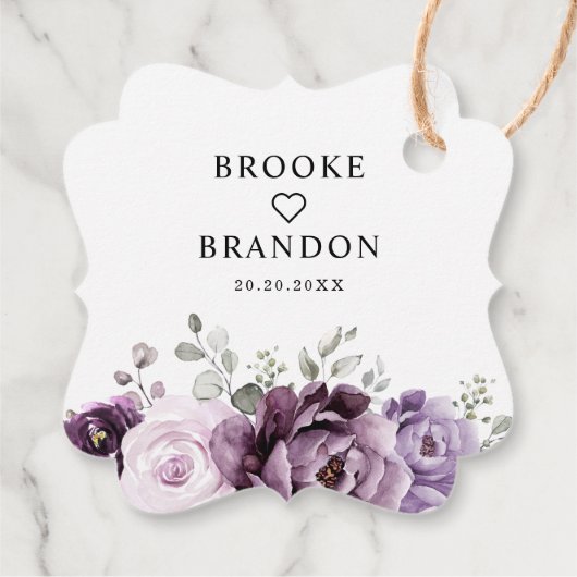 Étiquettes Cadeau Nuances de pourpre Dusty fleurs Mariage Merci (Dos)