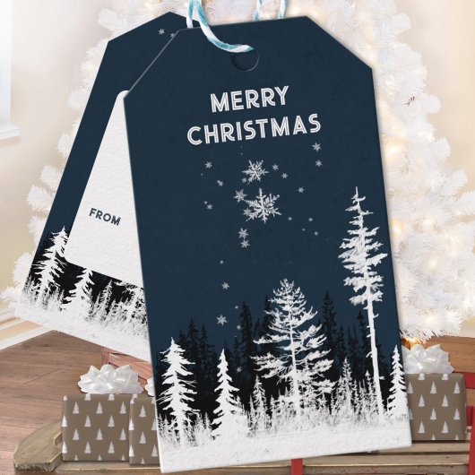 Étiquettes-cadeau Nuit de la Forêt Blanche Neige Joyeux Noël