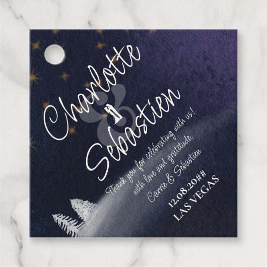 Étiquettes Cadeau Nuit d'hiver & Pine Tree Moderne Aquarelle Mariage (Devant)