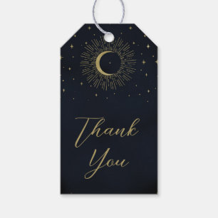 Étiquettes-cadeau Nuit étoilée dorée Soleil éclaté Mariage Lune