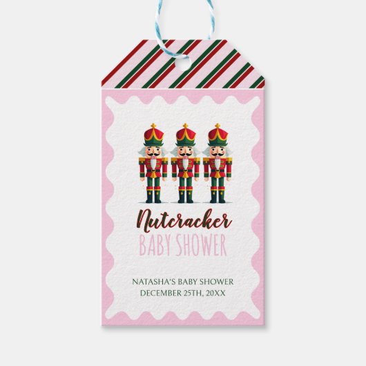 Étiquettes-cadeau Nutcracker rose fille Baby shower de Noël (Devant)