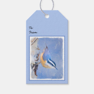 Étiquettes-cadeau Nuthatch à poitrine rouge Peinture d'art original 