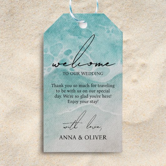 Étiquettes-cadeau Ocean Beach Watercolor Mariage Bienvenue