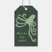 Étiquettes-cadeau Octopus Deep Sea Mariage moderne, vert (Devant)