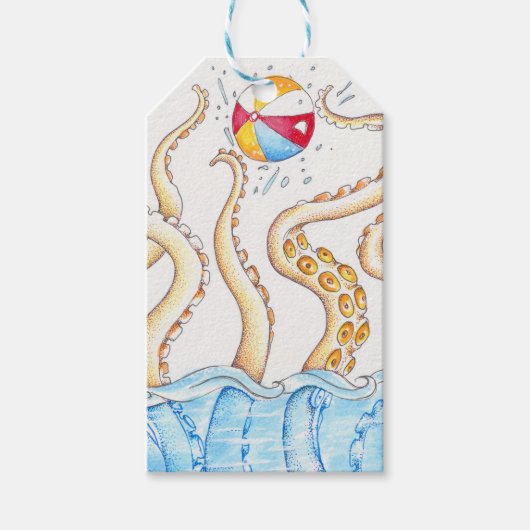 Étiquettes-cadeau Octopus Jouer Beach Ball (Devant)