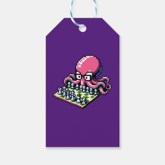 Étiquettes-cadeau Octopus Maître d'échecs - Drôle stratégie Pixel Ar (Devant)