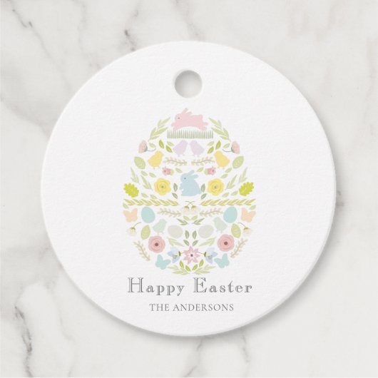 Étiquettes Cadeau Oeuf de Pâques Floral Lapin de feuillage (Devant)