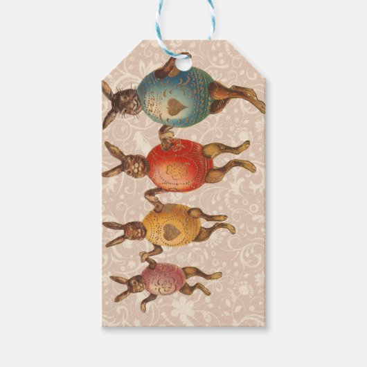 Étiquettes-cadeau Oeufs dansants lapins de Pâques (Devant)