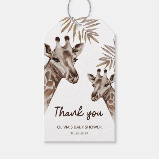 Étiquettes-cadeau Oh Baby Giraffe Merci neutre (Devant)