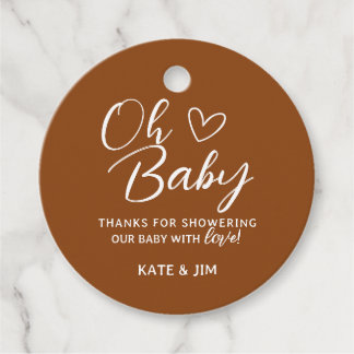 Étiquettes Cadeau Oh Baby Saddle Brown Baby shower Merci Message