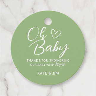 Étiquettes Cadeau Oh Baby Sage Vert Baby shower Merci Message