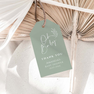 Étiquettes-cadeau Oh Baby Sage Vert Baby shower moderne Merci