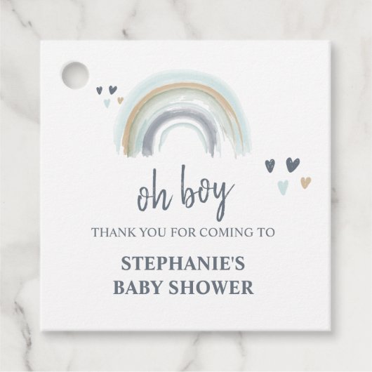 Étiquettes Cadeau Oh Baby shower garçon Blue Boho Rainbow Merci (Devant)