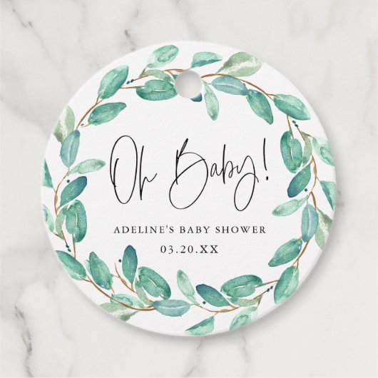 Étiquettes Cadeau Oh Baby Simple Eucalyptus Feuille Baby shower (Devant)