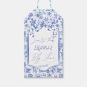 Étiquettes-cadeau Oh bébé bleu toile de jouy croquis baby shower (Devant)