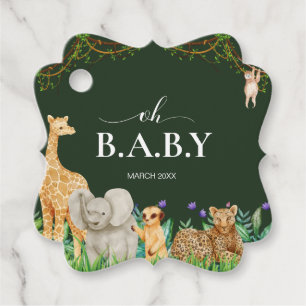 Étiquettes Cadeau Oh bébé Safar Animal Jungle Baby shower de verdure