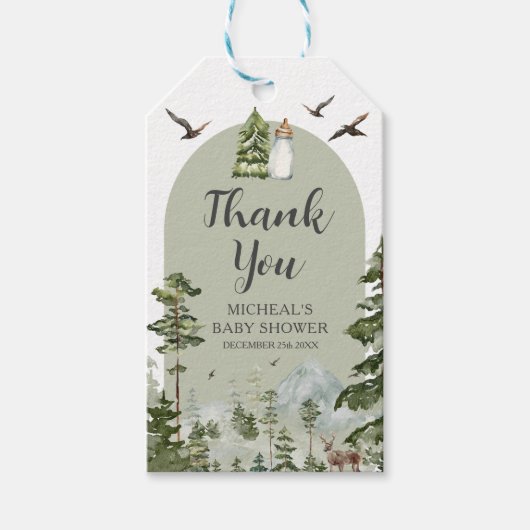 Étiquettes-cadeau Oh Boy Adventure Pine Forest Merci (Devant)