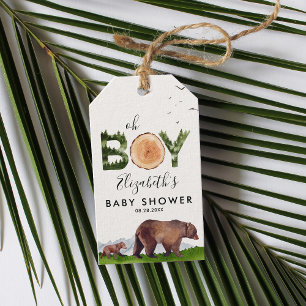 Étiquettes-cadeau Oh Boy Aquarelle Bois Ours Baby shower