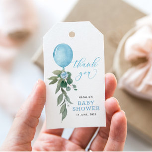 Étiquettes-cadeau Oh Boy Blue Balloon Baby shower de verdure