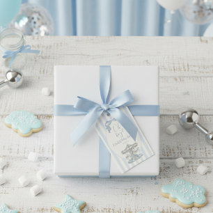 Étiquettes-cadeau Oh Garçon Carrousel à ruban bleu Baby Shower