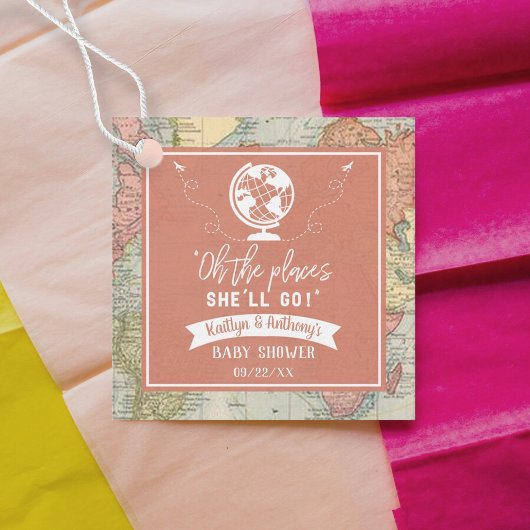 Étiquettes Cadeau "Oh les endroits où elle ira !" Baby shower Carte
