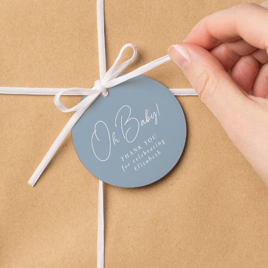 Étiquettes Cadeau Oh mon bébé simple bleu en vichy baby shower