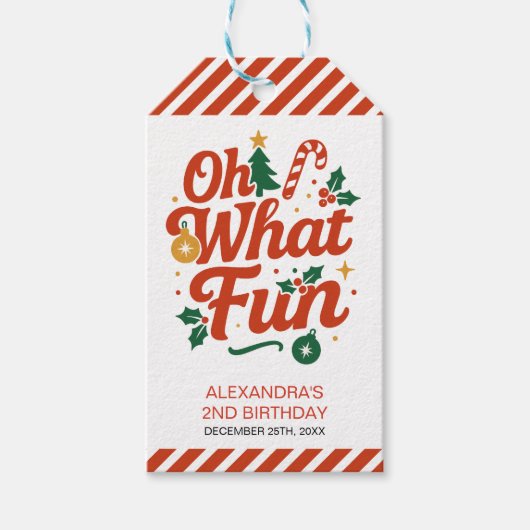 Étiquettes-cadeau Oh What Fun Retro Noël Anniversaire (Devant)