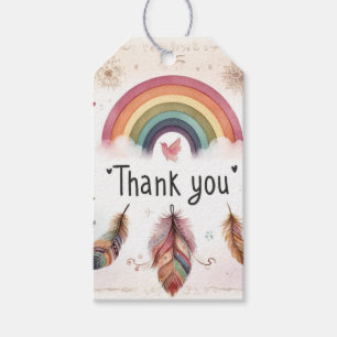 Étiquettes-cadeau Oiseau arc-en-ciel à l'aquarelle & Merci Bohème Pl