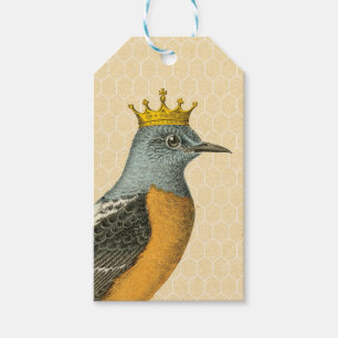 Étiquettes-cadeau Oiseau bleu vintage avec la couronne d'or