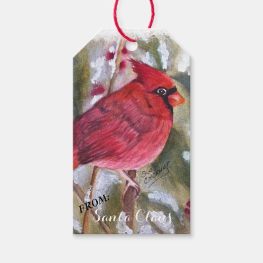 ÉTIQUETTES-CADEAU OISEAU CARDINAL ROUGE DE BALLES CADEAUX SANTA CLAU (Devant)