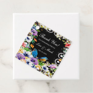 Étiquettes Cadeau Oiseaux Bleus Colorés Et Floral Botanique