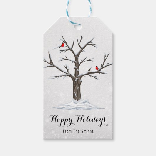 Étiquettes-cadeau Oiseaux Cardinaux Rouges Sur Les Illustrations D'A (Devant)