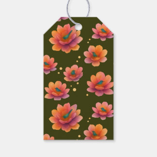Étiquettes-cadeau Oiseaux dans les magnolias avec fond olive foncé,